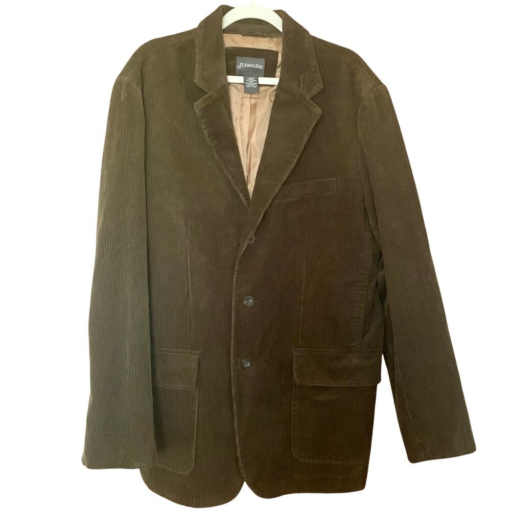 St John’s Bay Corduroy Blazer Sport Coat Jacket 3 Button Olive Army Green Mens L